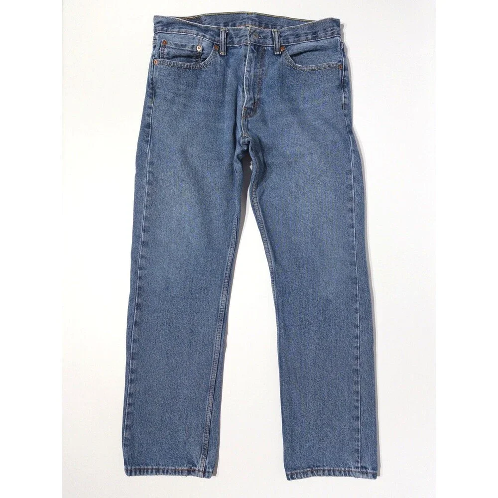 Levi's 505 100% Cotton Straight Leg Regular Fit Medium Wash Jeans Men Size 34x32